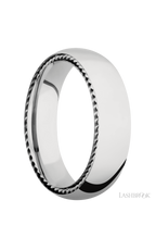 6 mm wide/Domed/14K White Gold band with two 1 mm Sidebraid inlays of 14K White Gold.