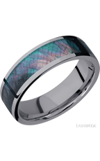 7 mm wide/Flat/Tantalum band with one 5 mm Centered inlay of Black Mother of Pearl.