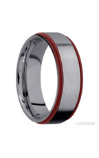 7 mm wide/Flat Grooved Edges/Tantalum band with two 1 mm Edge inlays of Crimson.