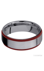 7 mm wide/Flat Grooved Edges/Tantalum band with two 1 mm Edge inlays of Crimson.