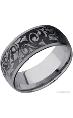 9 mm wide/Domed/Tantalum band with a laser carved Western Scroll pattern.