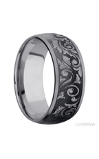 9 mm wide/Domed/Tantalum band with a laser carved Western Scroll pattern.