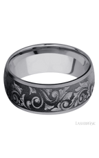 9 mm wide/Domed/Tantalum band with a laser carved Western Scroll pattern.