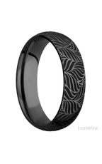 6 mm wide/Domed/Zirconium band with a laser carved Twisted Leaf pattern.