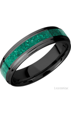 6 mm wide/Flat Grooved Edges/Zirconium band with one 3 mm Centered inlay of Malachite.