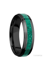 6 mm wide/Flat Grooved Edges/Zirconium band with one 3 mm Centered inlay of Malachite.