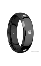 7 mm wide/Domed Bevel/Zirconium band with a 6X Even arrangement of .07 carat Round Diamond stones in a Flush setting.