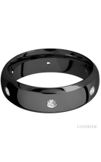 7 mm wide/Domed Bevel/Zirconium band with a 6X Even arrangement of .07 carat Round Diamond stones in a Flush setting.