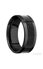 8 mm wide/Flat/Zirconium band with one 5 mm Centered inlay of Dinosaur Bone Black.