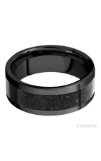 8 mm wide/Flat/Zirconium band with one 5 mm Centered inlay of Dinosaur Bone Black.