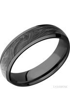 6 mm wide/Domed/Zirconium band with one 4 mm Centered inlay of Forged Carbon Fiber.