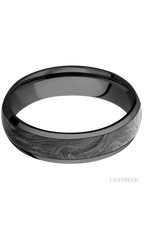 6 mm wide/Domed/Zirconium band with one 4 mm Centered inlay of Forged Carbon Fiber.