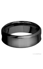 8 mm wide/High Bevel/Zirconium band featuring inlays of Forged Carbon Fiber and Red Apple.