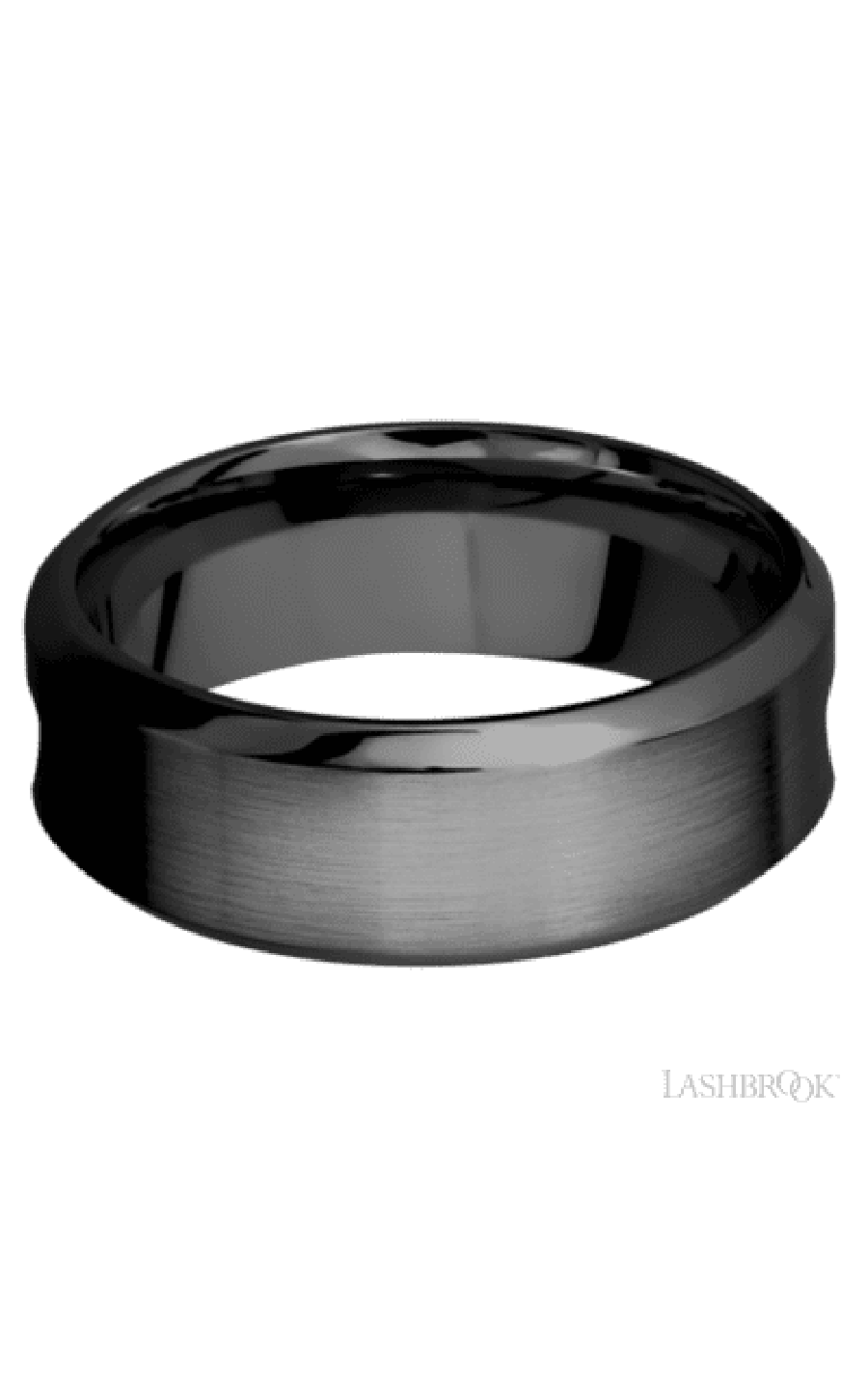 8 mm wide/High Bevel/Zirconium band featuring inlays of Forged Carbon Fiber and Red Apple.