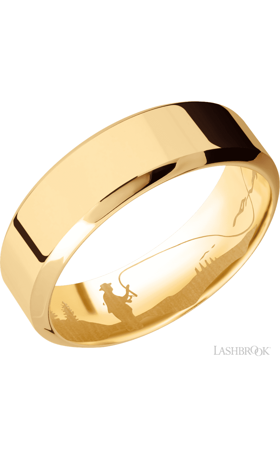 7 mm wide High Bevel 14K Yellow Gold band.
