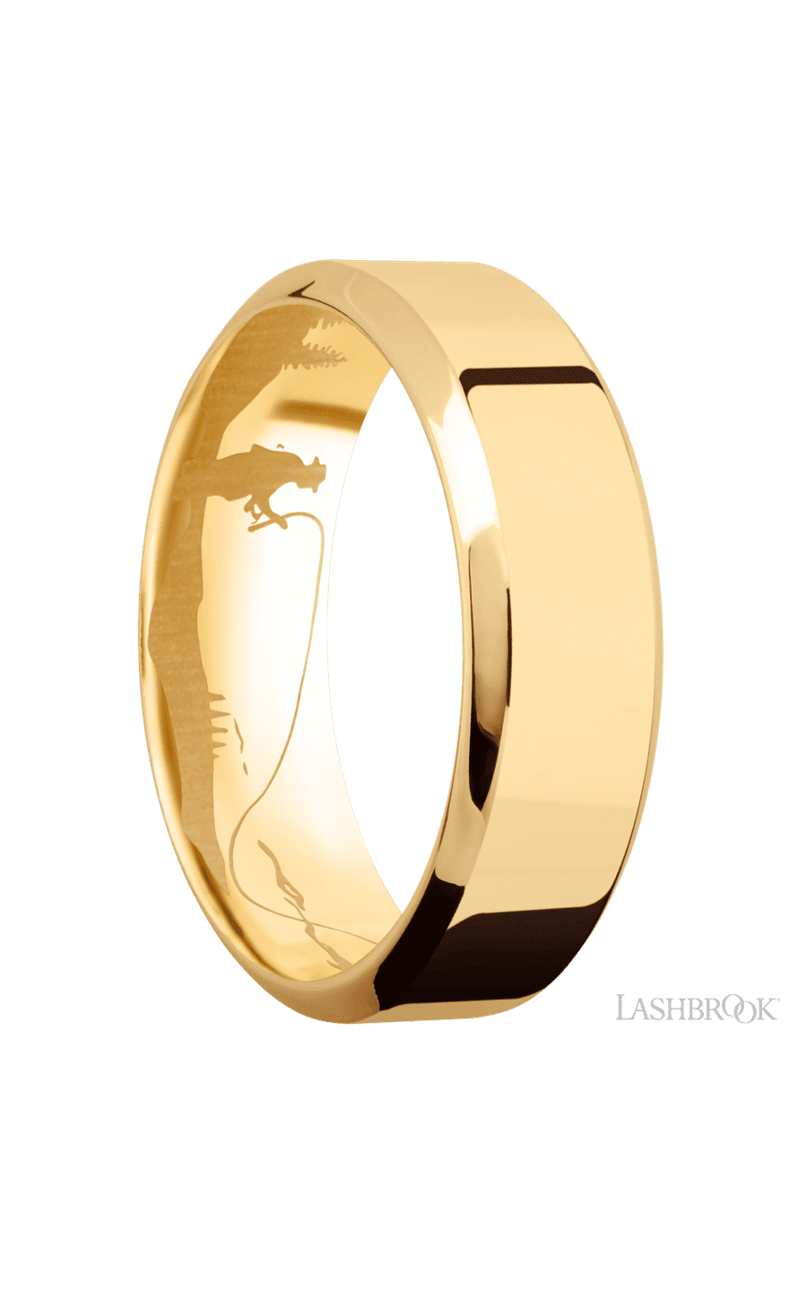 7 mm wide High Bevel 14K Yellow Gold band.