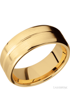 8 mm wide Beveled with Center Accent Groove 14K Yellow Gold band.