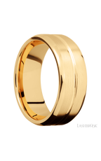 8 mm wide Beveled with Center Accent Groove 14K Yellow Gold band.