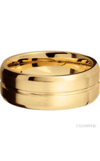 8 mm wide Beveled with Center Accent Groove 14K Yellow Gold band.