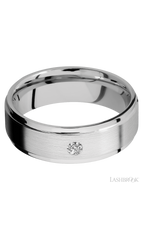 7 mm wide/Flat Grooved Edges/14K White Gold band with an  arrangement of 1, .1 carat Round Diamond stones in a Flush setting.