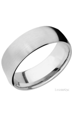8 mm wide/Domed/14K White Gold band with  two 1 mm Sidebraid inlays of 14K White Gold and featuring a 3 Row Eternity arrangement of .015 carat Round Diamond stones in a Bead Channel setting