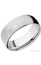 8 mm wide/Domed/14K White Gold band with  two 1 mm Sidebraid inlays of 14K White Gold and featuring a 3 Row Eternity arrangement of .015 carat Round Diamond stones in a Bead Channel setting