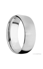8 mm wide/Domed/14K White Gold band with  two 1 mm Sidebraid inlays of 14K White Gold and featuring a 3 Row Eternity arrangement of .015 carat Round Diamond stones in a Bead Channel setting