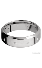 7 mm wide/High Bevel/14K White Gold band with a 9X Even arrangement of .03 carat Round Diamond stones in a Flush setting.