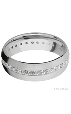 7 mm wide/Domed/14K White Gold band with an Eternity arrangement of .03 carat Round Diamond stones in a Bead Channel setting.