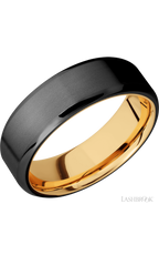 7 mm wide Beveled Zirconium band featuring a 14K Yellow Gold sleeve.