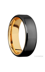 7 mm wide Beveled Zirconium band featuring a 14K Yellow Gold sleeve.