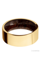 8 mm wide Flat 14K Yellow Gold band featuring a Sapele sleeve.
