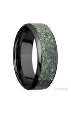 8 mm wide/High Bevel/Zirconium band with one 5 mm Centered inlay of Ocean Jasper.