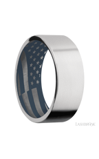 8 mm wide Flat Cobalt Chrome band featuring a Navy Blue sleeve.