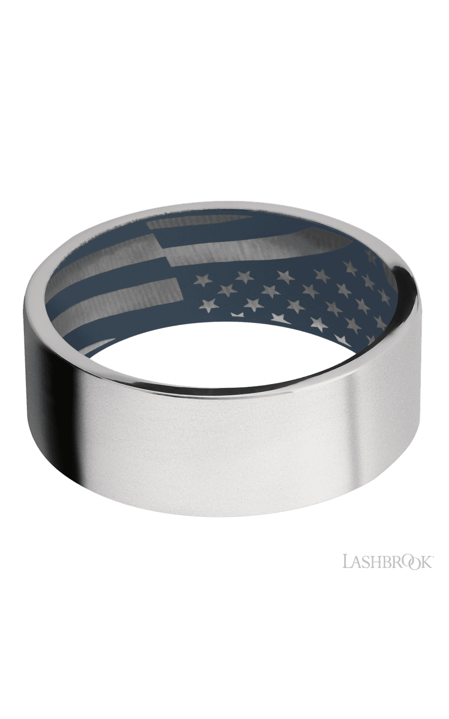 8 mm wide Flat Cobalt Chrome band featuring a Navy Blue sleeve.