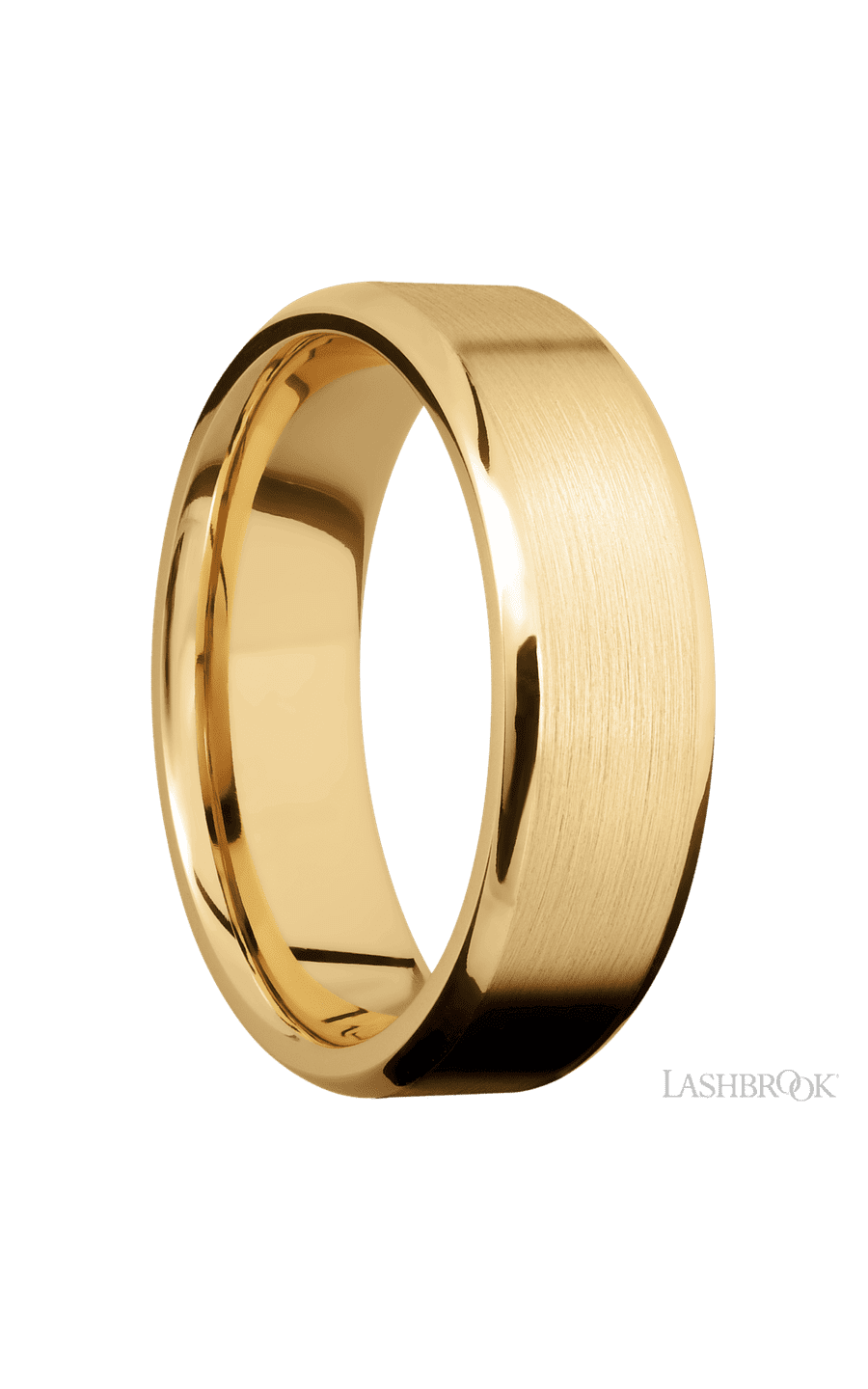 7 mm wide Beveled 10K Yellow Gold band.