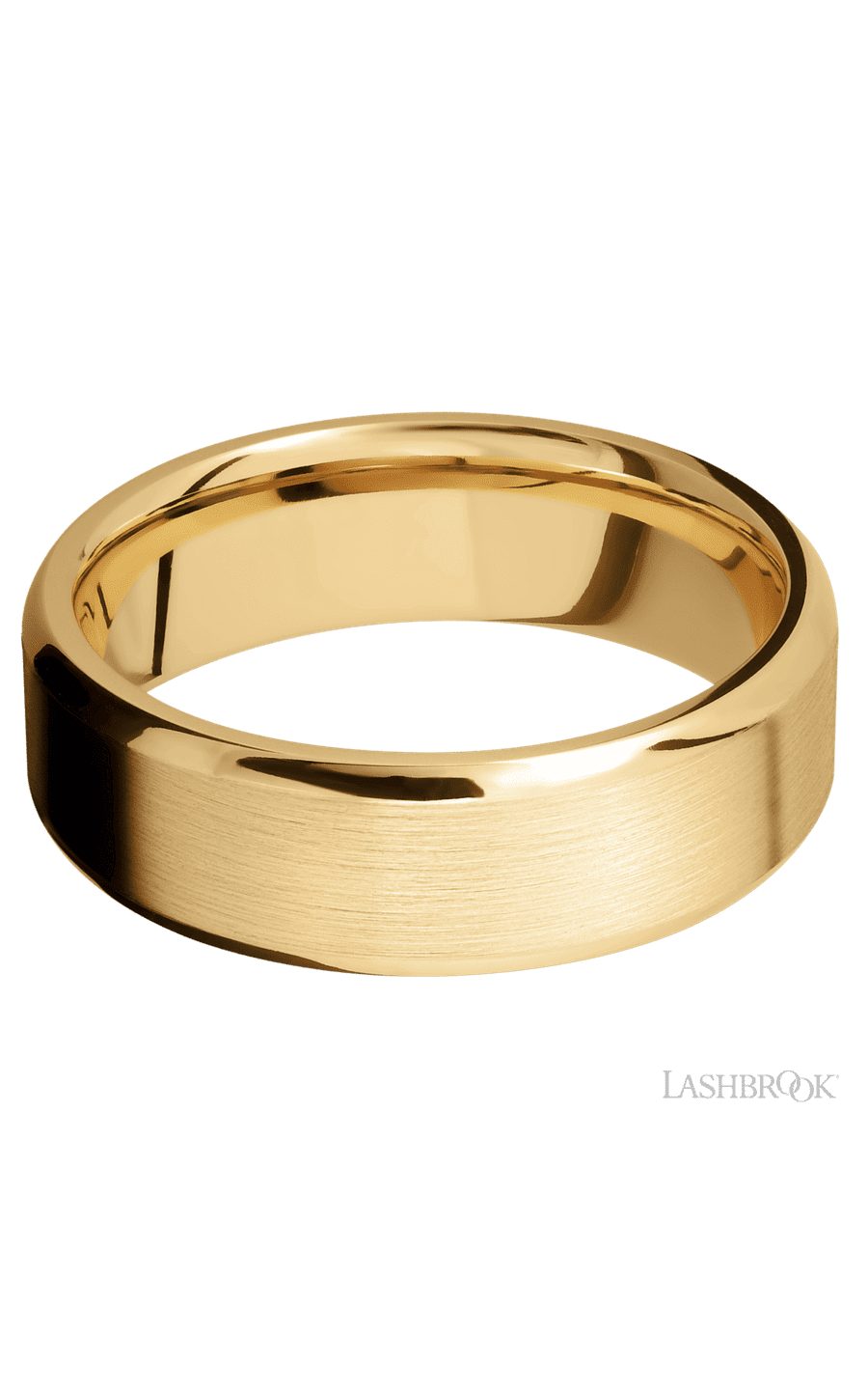 7 mm wide Beveled 10K Yellow Gold band.