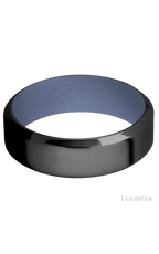 7 mm wide High Bevel Zirconium band featuring a Crushed Orchid sleeve.