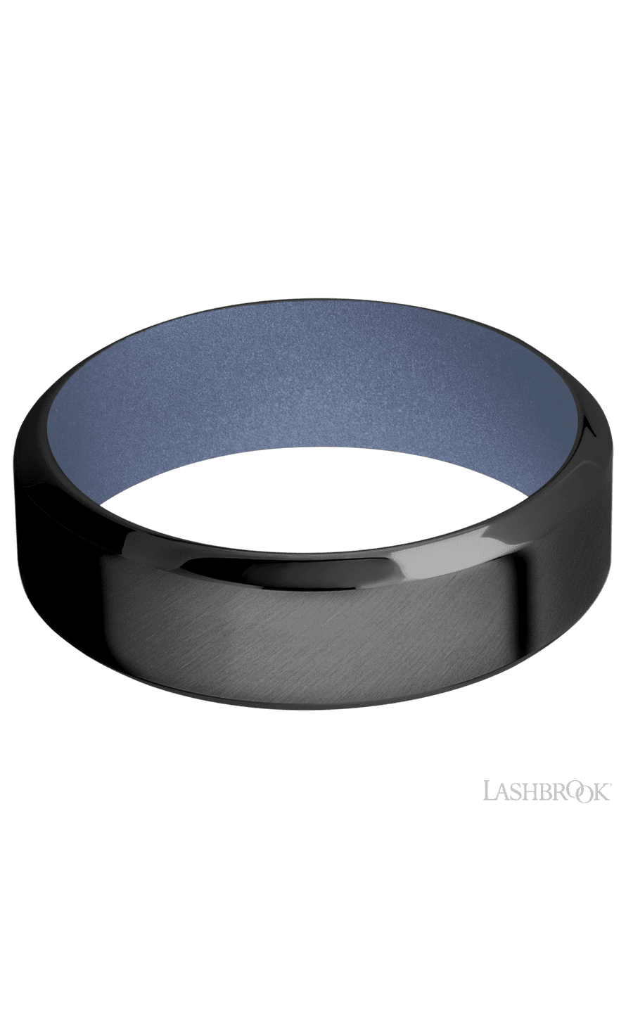 7 mm wide High Bevel Zirconium band featuring a Crushed Orchid sleeve.