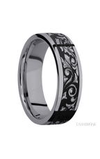 7 mm wide/Flat/Tantalum band with a laser carved Western Scroll pattern.