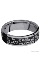 7 mm wide/Flat/Tantalum band with a laser carved Western Scroll pattern.