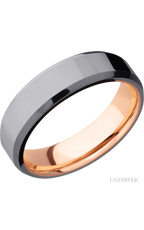 6 mm wide Beveled Tantalum band featuring a 14K Rose Gold sleeve.