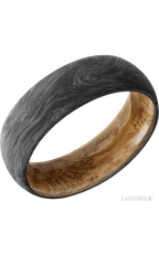 7 mm wide Domed Forged Carbon Fiber band featuring a Whiskey Barrel sleeve.
