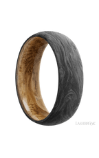 7 mm wide Domed Forged Carbon Fiber band featuring a Whiskey Barrel sleeve.