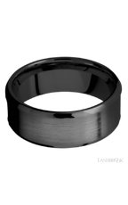 8 mm wide/Beveled/Zirconium band with one 5 mm Centered inlay of Desert Iron Wood.
