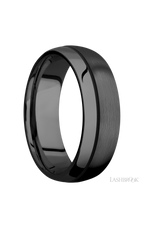 7 mm wide/Domed/Zirconium band with one 0.5 mm Off Center inlay of Black.