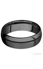 7 mm wide/Domed/Zirconium band with one 0.5 mm Off Center inlay of Black.