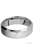 7 mm wide/High Bevel/18K White Gold band with one 4 mm Centered inlay of Meteorite.