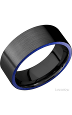 8 mm wide/Flat/Zirconium band with two 1 mm Side inlays of Lapis.
