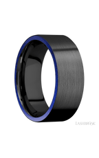 8 mm wide/Flat/Zirconium band with two 1 mm Side inlays of Lapis.